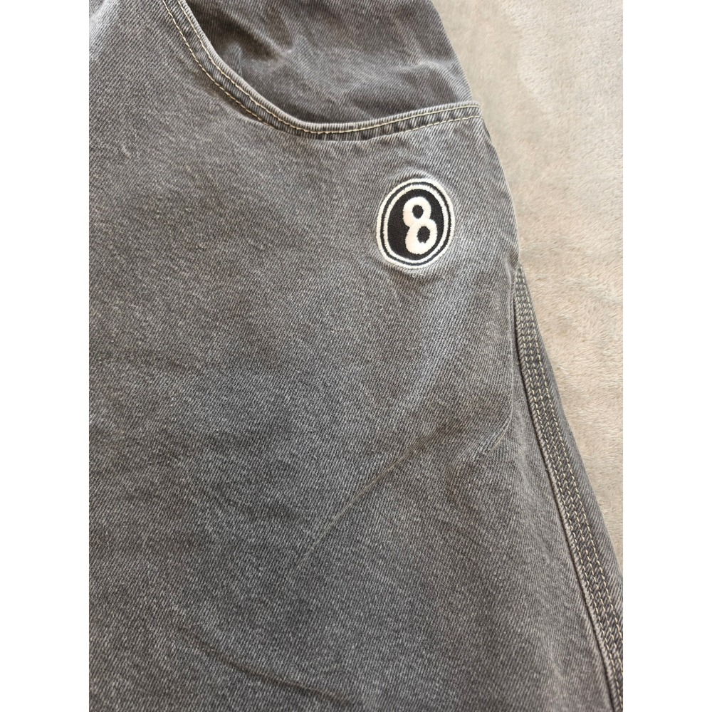 Vtg 90s JNCO 8-Ball Black Denim Jorts Size 38 Baggy Skate Shorts Embroidered - Picture 2 of 11